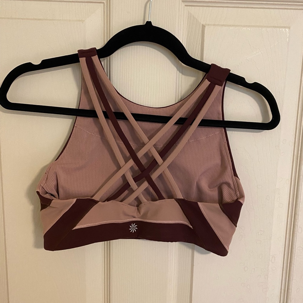 Athleta Hyper Focused Chroma Sports Bra in Maroon/Blush - Picture 4 of 7